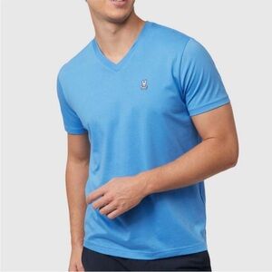 Psycho Bunny Mens Blue Classic V Neck Embroidered Logo Tee-Shirt Size Medium